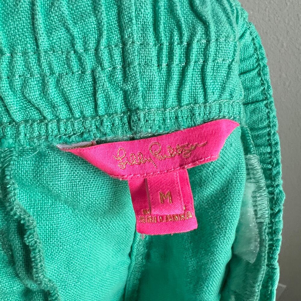 Lilly Pulitzer Green Lilo 4" Linen Shorts Women's M Pull On Palm Beach Chic - Picture 5 of 7